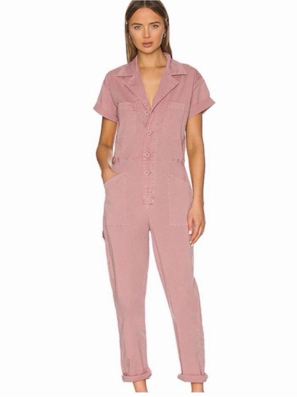 pistola Short Sleeve Utility Jumpsuit in Dusty Pink Women’s Small Retro Cargo